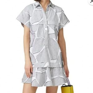 Hunter Bell Black & White Drop Waist Collared Addison Mini Dress, Size M